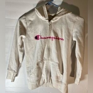 CHAMPION GIRLS WHITE FLEECE ZIP UP HOODIE WITH 2 POCKETS SIZE 10/12